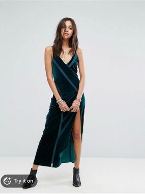 Free People Spliced Velvet High Split Maxi Dress, size xs nwt
